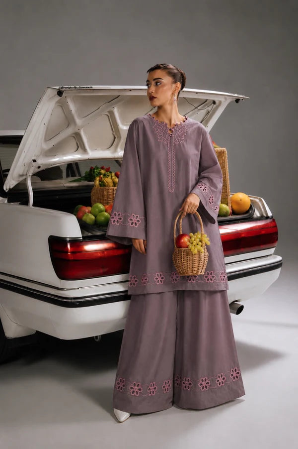 Mauve Bloom Embroidered Lawn 2 Piece