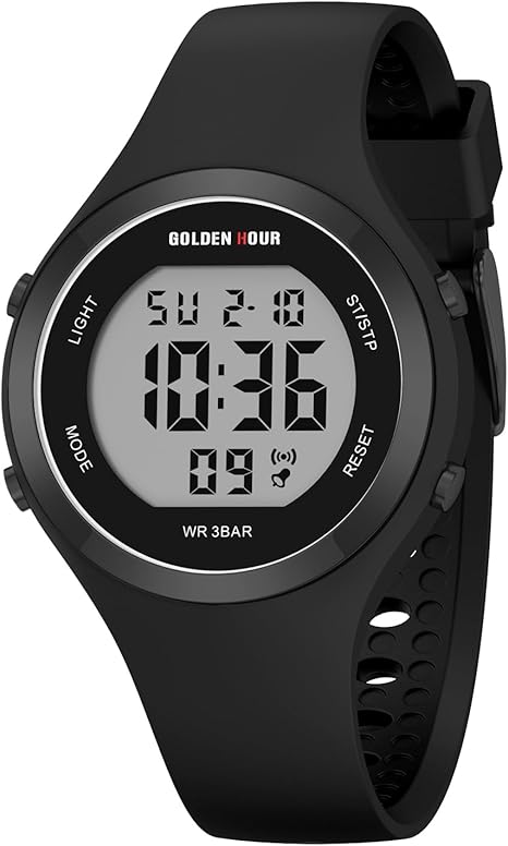 GOLDEN HOUR Waterproof Sport Women's Digital Chronograph Silicone Strap Watch