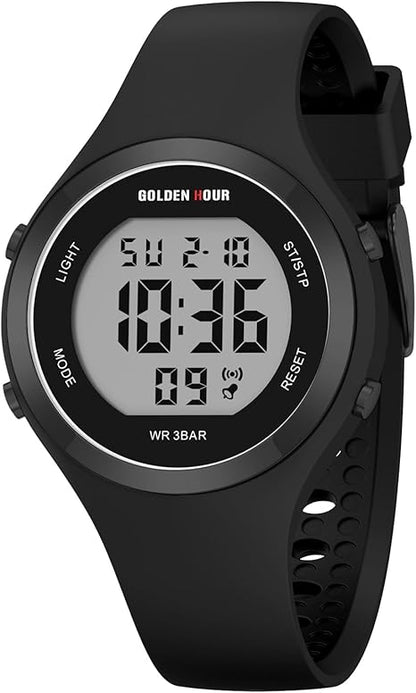 GOLDEN HOUR Waterproof Sport Women's Digital Chronograph Silicone Strap Watch