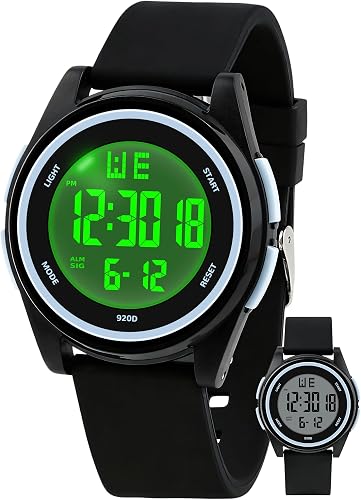 Juboos Digital Watch Men Women 50M Waterproof Sports Military | Large Face Wirstwatch with Stopwatch, Alarm, LED Backlight, 12/24H, Date, Week, Hourly Chime